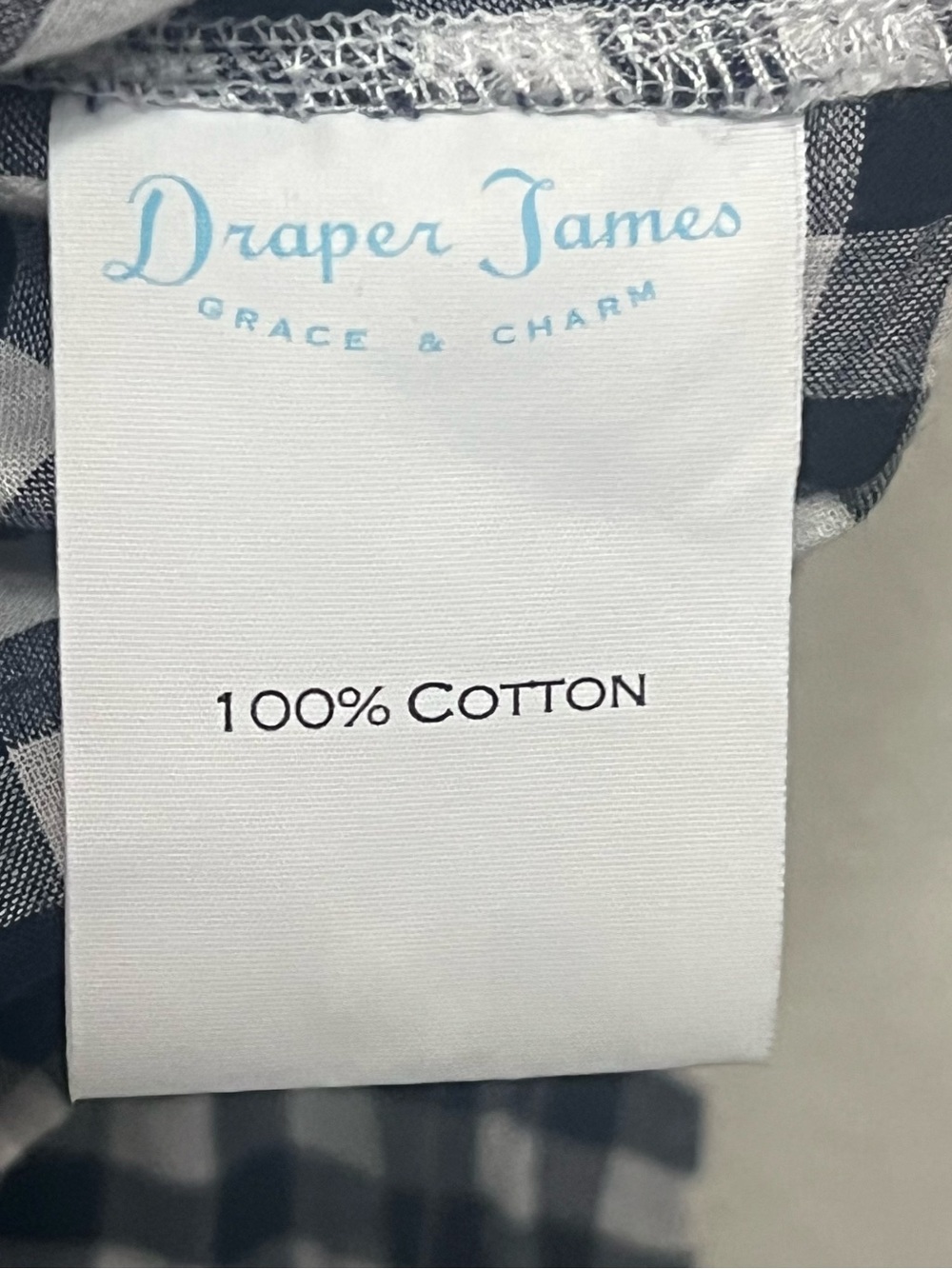 Draper James Navy White Gingham Button Down Shirt Ruffle Coastal Eurosummer - Picture 6 of 8